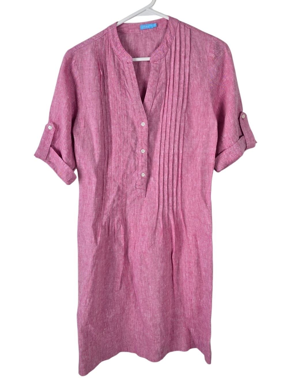 J. McLaughlin Riviera Linen Shirt Dress S Persian Pink Pintuck Pleated Front